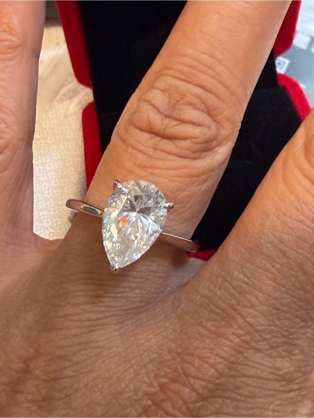 Certified Moissanite Pear-Shaped Solitaire Engagement Ring in Silver